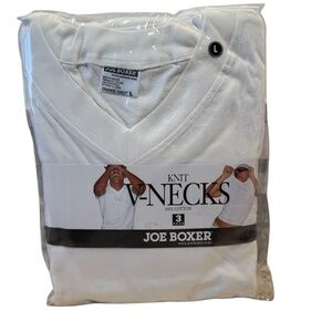 NWT - Men's Vintage Joe Boxer  Size Large Knit V-Necks White cotton - pack of 3